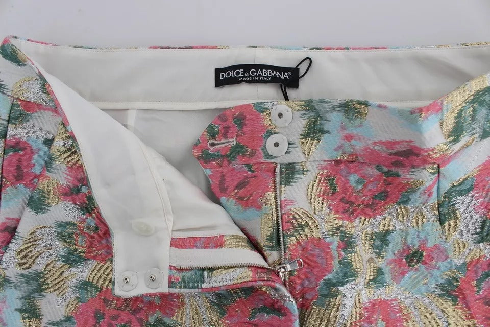 Dolce & Gabbana Weiß-rosa geblümte Brokat-Hose