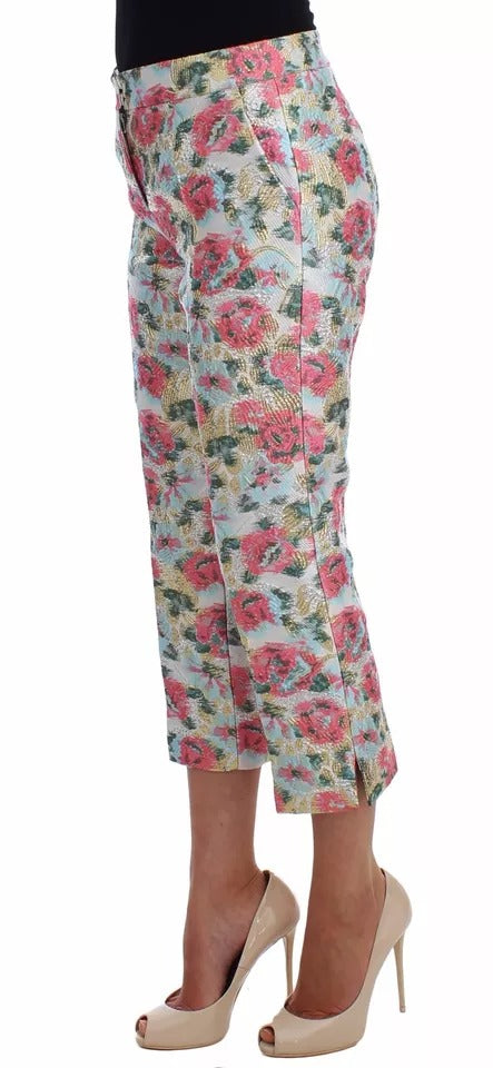 Dolce & Gabbana Weiß-rosa geblümte Brokat-Hose