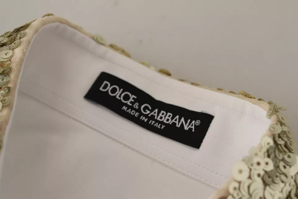 Dolce & Gabbana Weißes Baumwollhemd mit langen Ärmeln und Paillettenbesatz