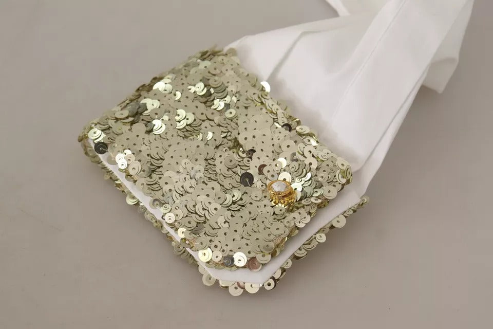 Dolce & Gabbana Weißes Baumwollhemd mit langen Ärmeln und Paillettenbesatz