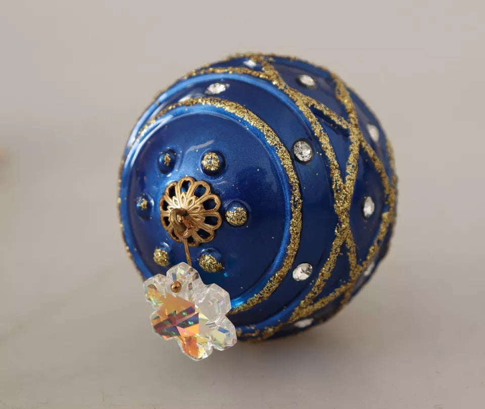 Dolce & Gabbana Gold Messing Blau Weihnachtskugel Kristall Hakenschmuck Ohrringe