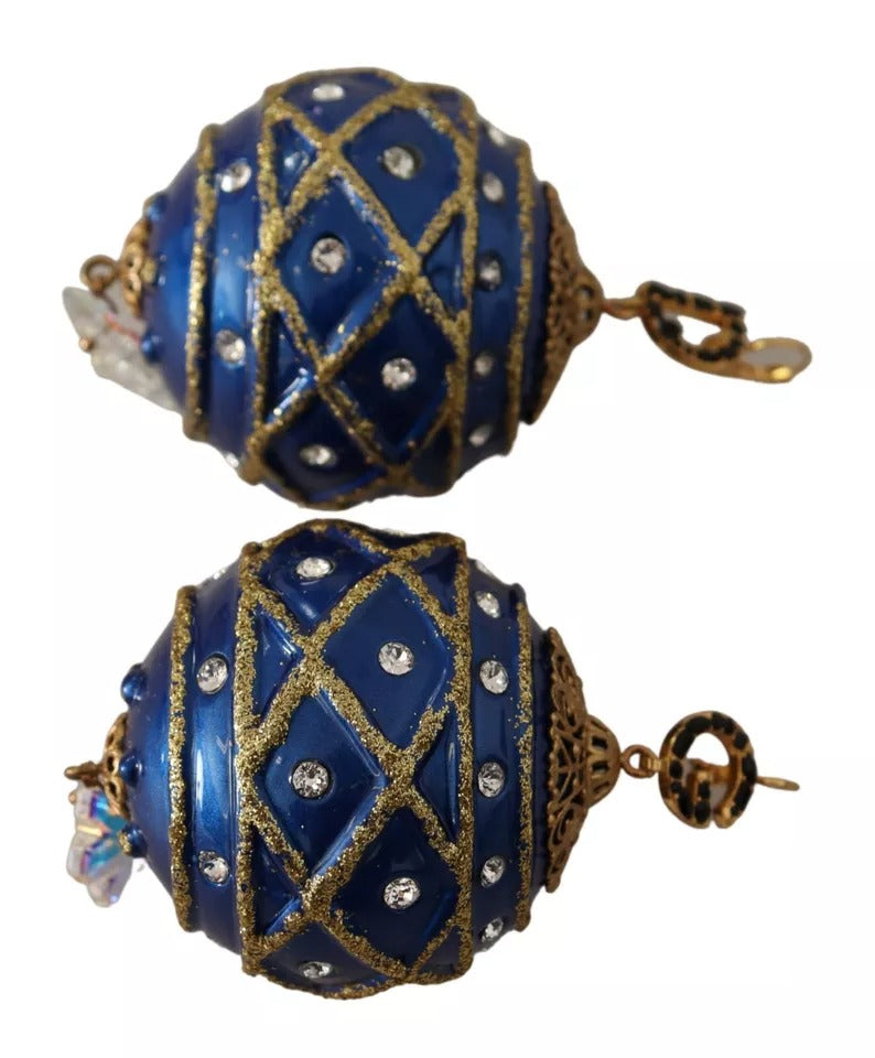 Dolce & Gabbana Gold Messing Blau Weihnachtskugel Kristall Hakenschmuck Ohrringe