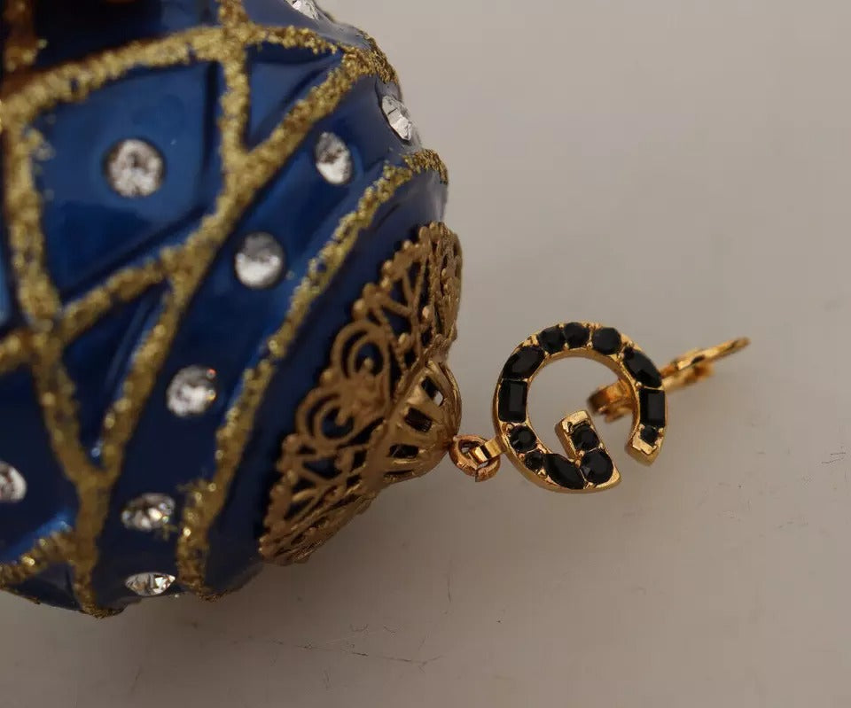 Dolce & Gabbana Gold Messing Blau Weihnachtskugel Kristall Hakenschmuck Ohrringe