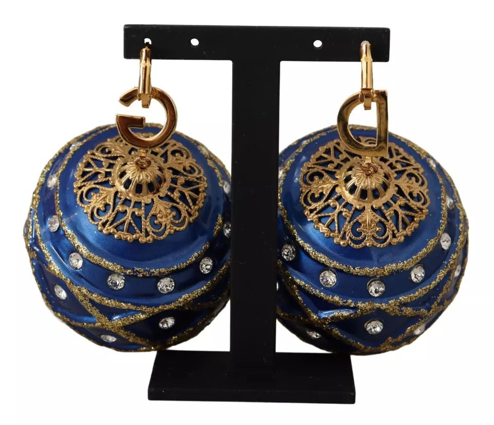 Dolce & Gabbana Gold Messing Blau Weihnachtskugel Kristall Hakenschmuck Ohrringe