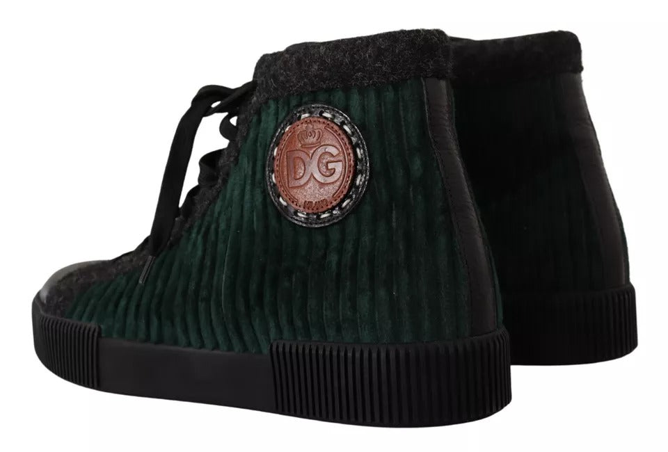 Dolce & Gabbana Grüne High-Top-Sneaker aus Cord, Herren Freizeitschuhe
