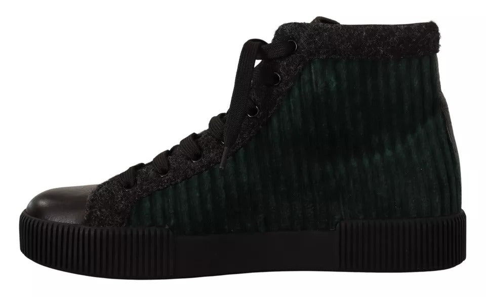 Dolce & Gabbana Grüne High-Top-Sneaker aus Cord, Herren Freizeitschuhe