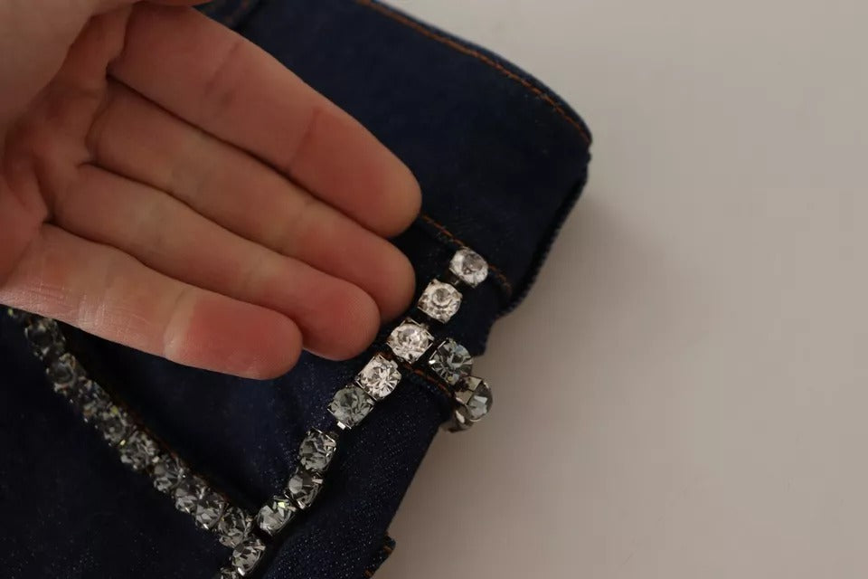 Dolce & Gabbana Dunkelblaue verschönerte Denim Hot Pants Shorts