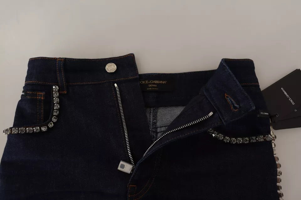 Dolce & Gabbana Dunkelblaue verschönerte Denim Hot Pants Shorts