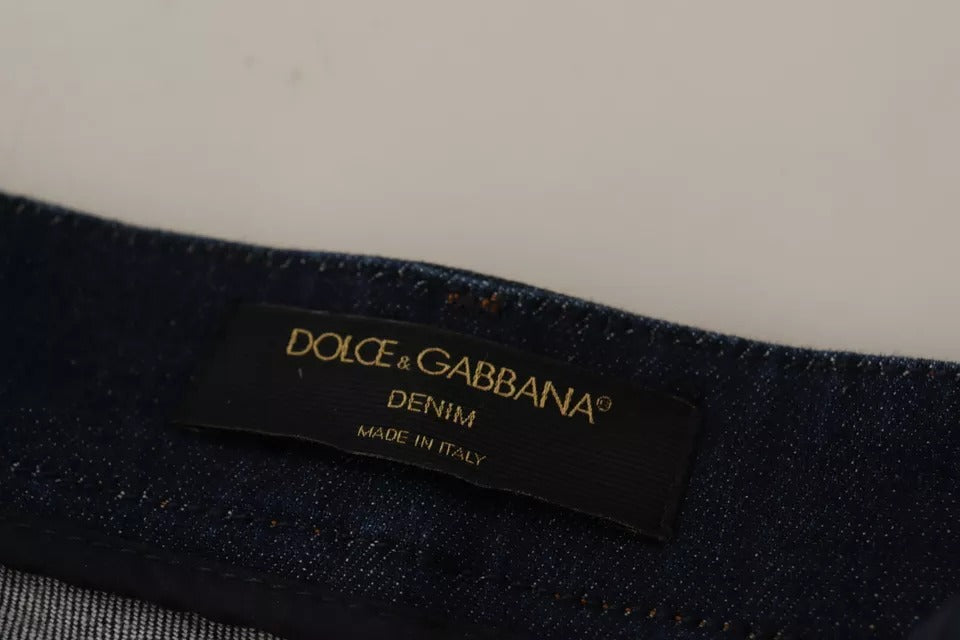 Dolce & Gabbana Dunkelblaue verschönerte Denim Hot Pants Shorts