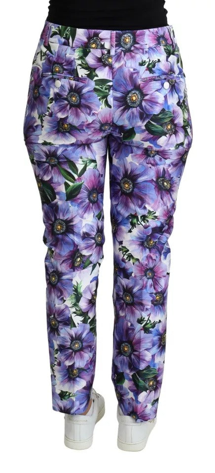 Dolce & Gabbana Lila Floral Print Tapered Cotton Pants
