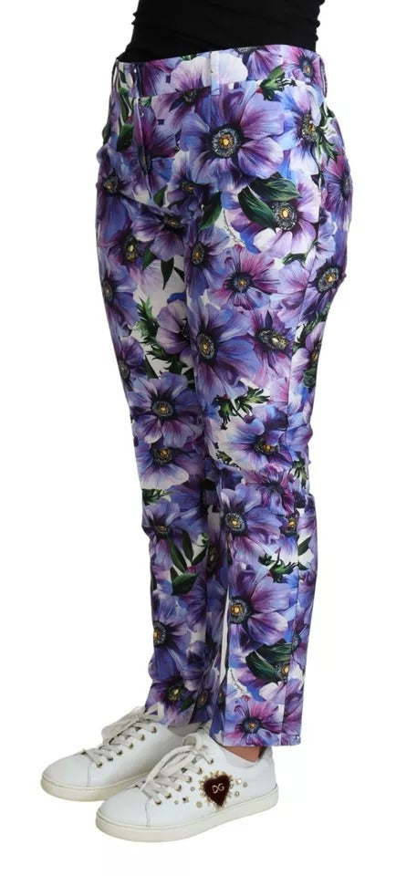 Dolce & Gabbana Lila Floral Print Tapered Cotton Pants