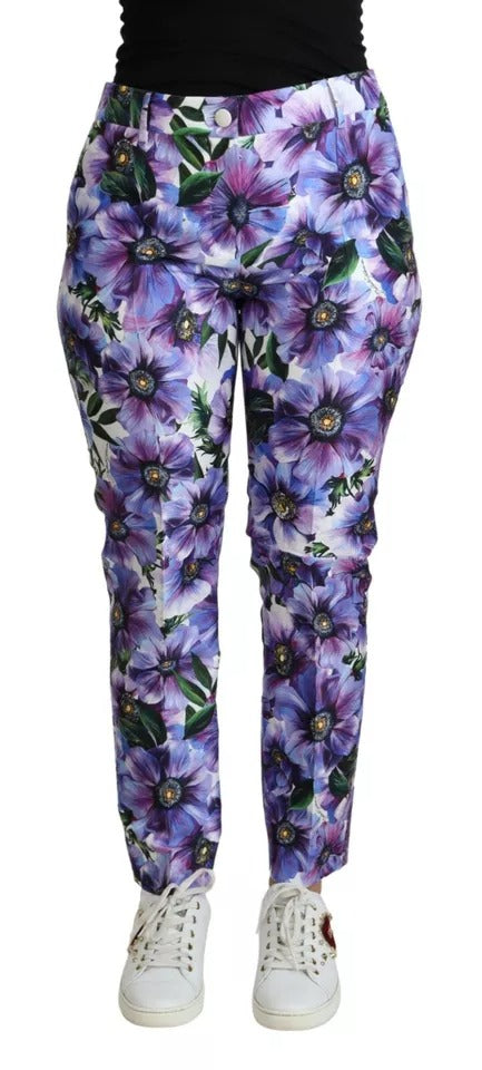 Dolce & Gabbana Lila Floral Print Tapered Cotton Pants