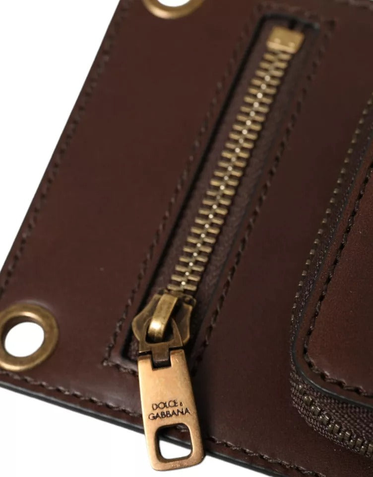 Dolce & Gabbana Braunes Kalbsleder Reißverschluss Logo Schulter-Nackenriemen Brieftasche