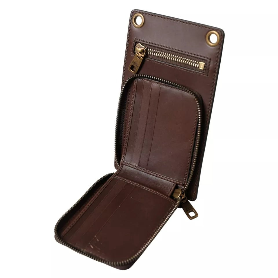 Dolce & Gabbana Braunes Kalbsleder Reißverschluss Logo Schulter-Nackenriemen Brieftasche