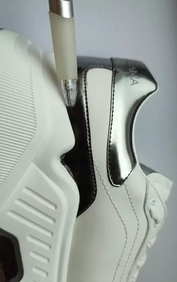 Dolce & Gabbana Weiß Silber DAYMASTER Leder Turnschuhe Männer Schuhe