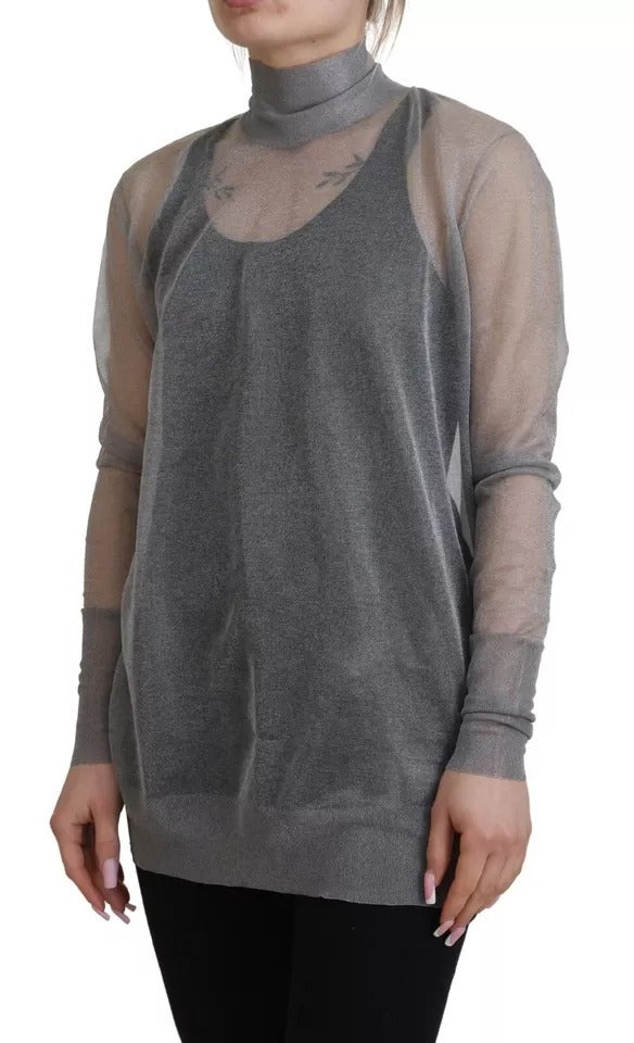 Dolce & Gabbana Grauer durchsichtiger Rollkragenpullover