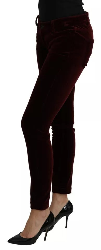 Dolce & Gabbana Bordeaux Samt Stretch Slim Fit Hose