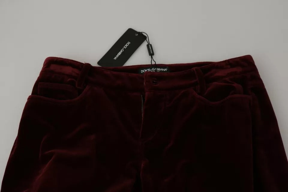 Dolce & Gabbana Bordeaux Samt Stretch Slim Fit Hose