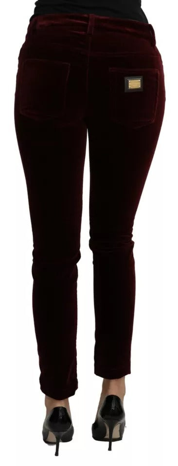 Dolce & Gabbana Bordeaux Samt Stretch Slim Fit Hose