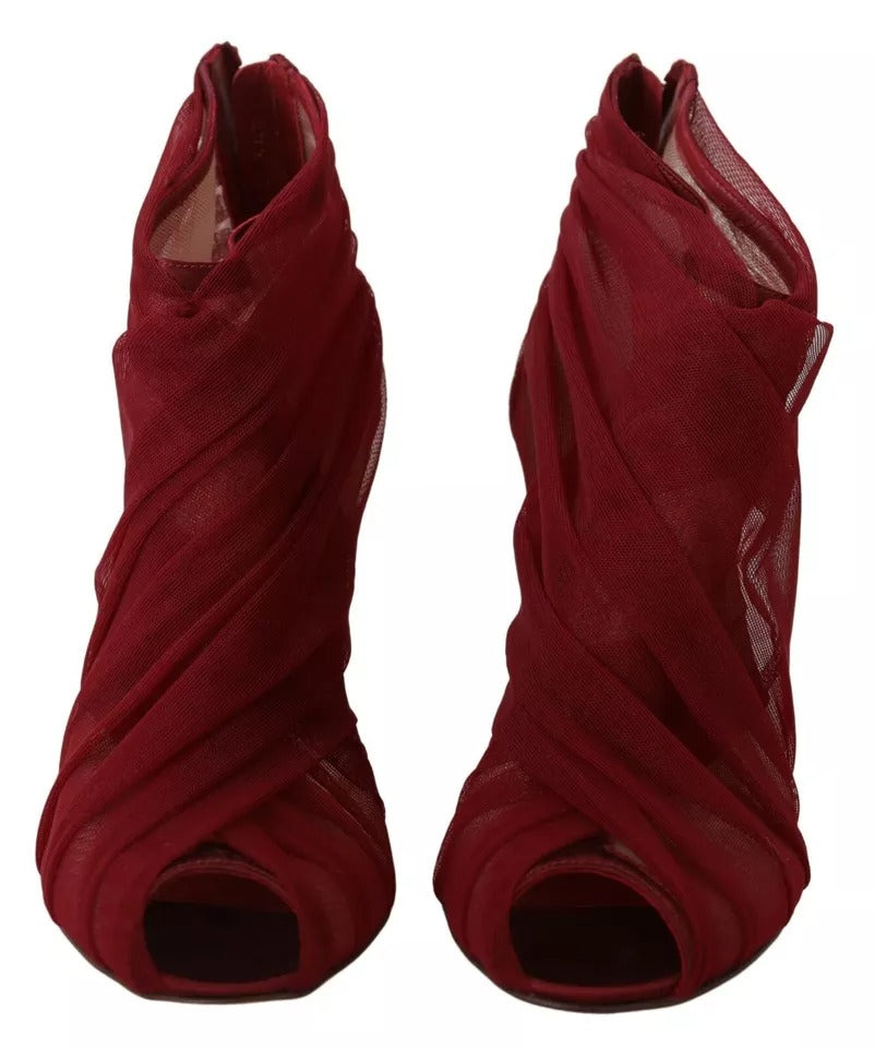 Dolce & Gabbana Rote Tüllstiefel Stiletto Heels Schuhe