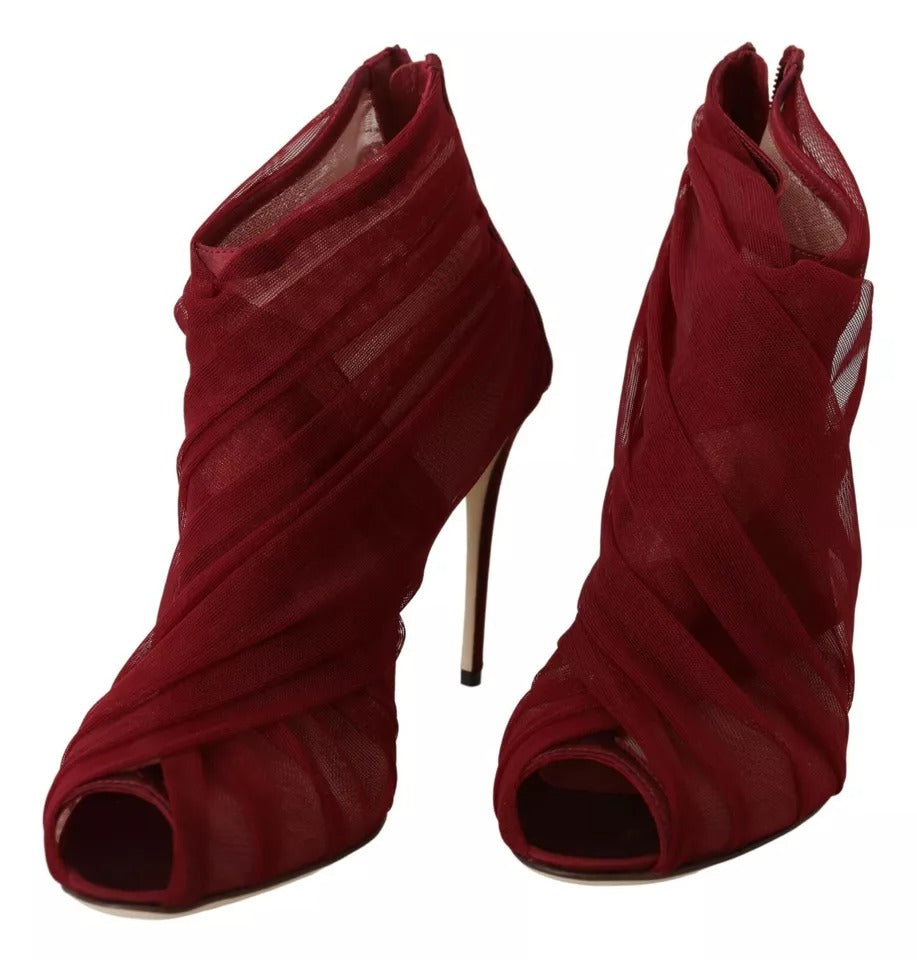 Dolce & Gabbana Rote Tüllstiefel Stiletto Heels Schuhe