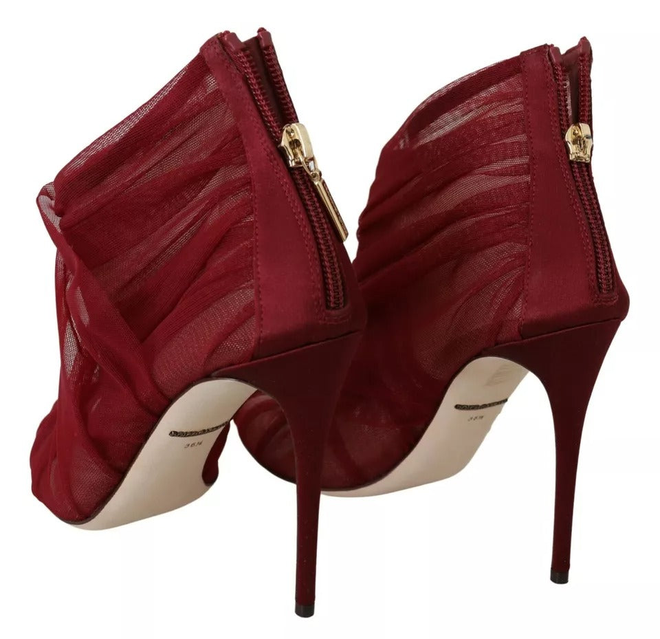Dolce & Gabbana Rote Tüllstiefel Stiletto Heels Schuhe
