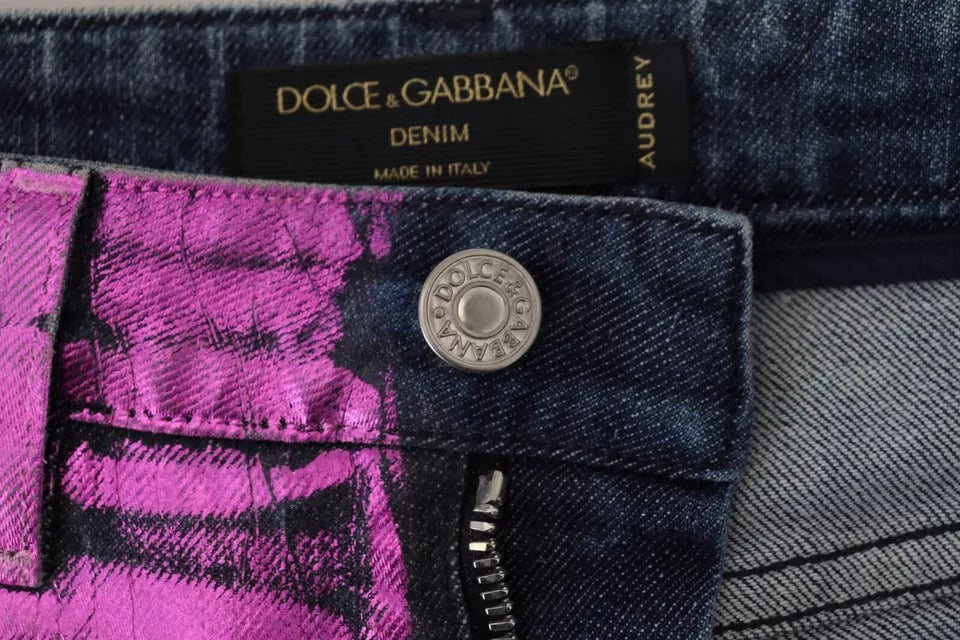 Dolce & Gabbana Lila Leopard Baumwolle Slim Fit Denim Jeans