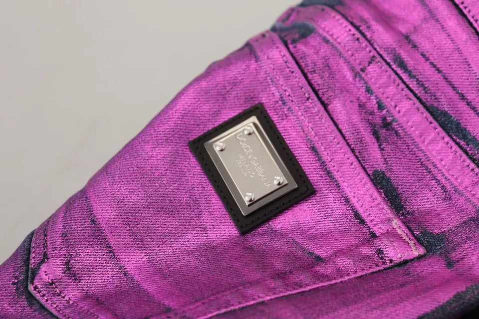 Dolce & Gabbana Lila Leopard Baumwolle Slim Fit Denim Jeans