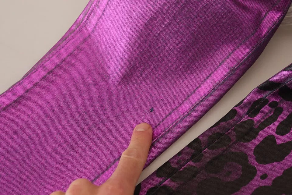 Dolce & Gabbana Lila Leopard Baumwolle Slim Fit Denim Jeans