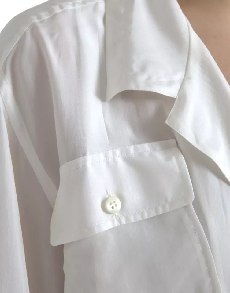 Dolce & Gabbana Weißes Blusenoberteil mit 3/4-Ärmeln aus Seide