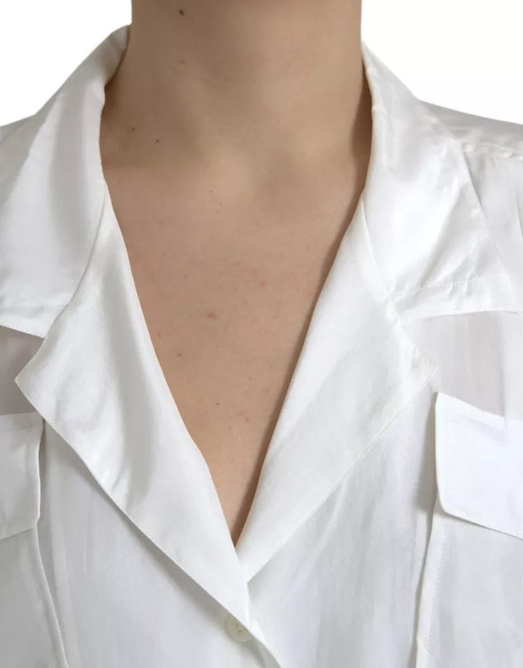 Dolce & Gabbana Weißes Blusenoberteil mit 3/4-Ärmeln aus Seide