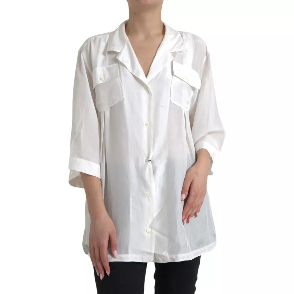 Dolce & Gabbana Weißes Blusenoberteil mit 3/4-Ärmeln aus Seide