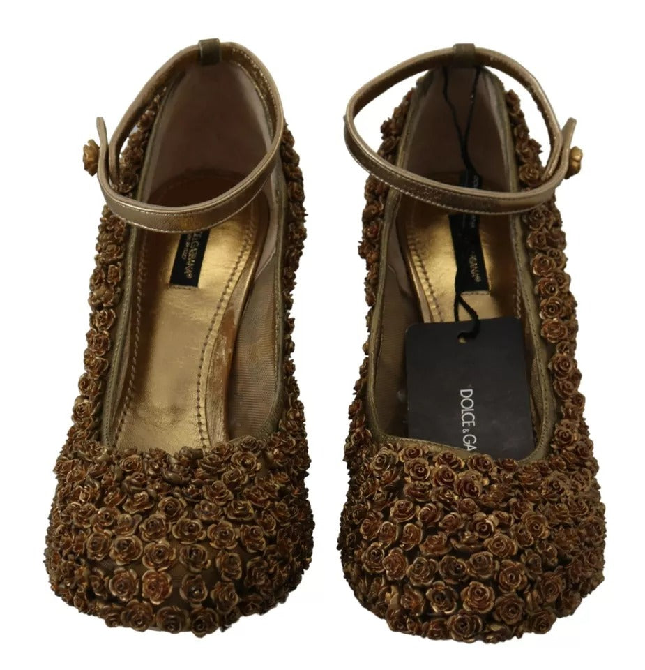 Dolce & Gabbana Gold Rosen verschönert Heels Pumps Schuhe