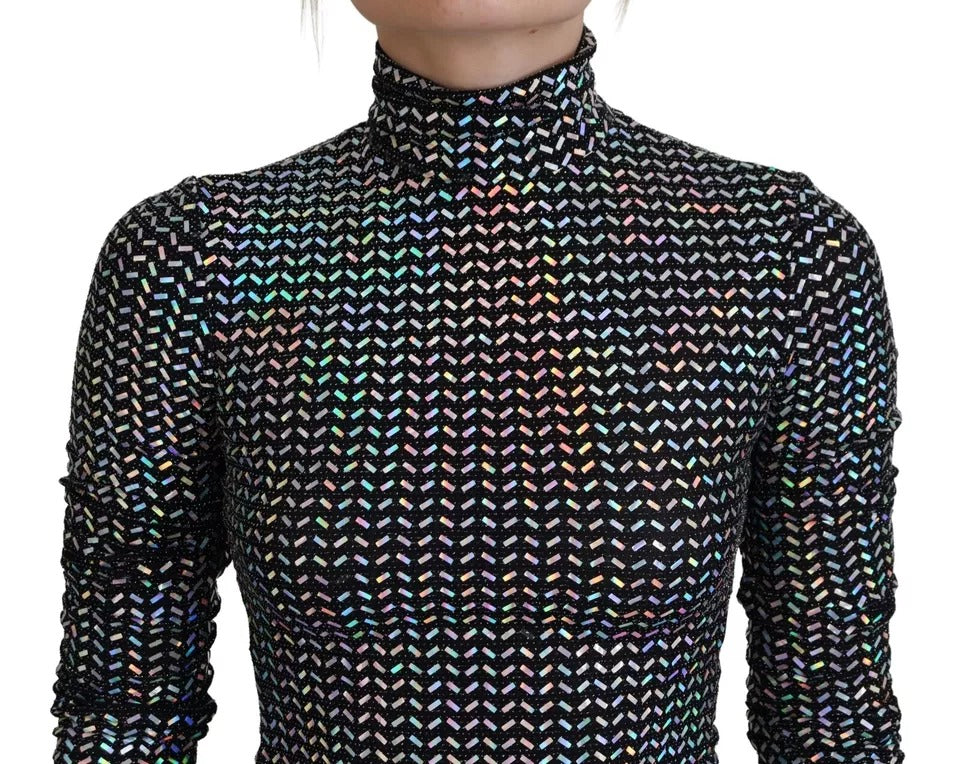 Dolce & Gabbana Schwarzes verschönertes Nylon-Bodycon-Minikleid