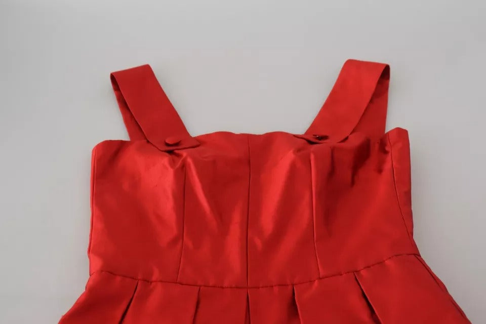 Dolce & Gabbana Rotes A-Linien plissiertes Midikleid aus Satin und Seide