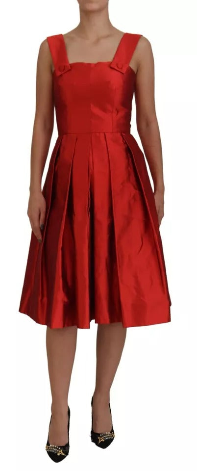 Dolce & Gabbana Rotes A-Linien plissiertes Midikleid aus Satin und Seide