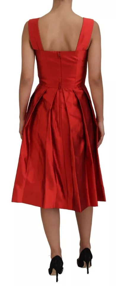 Dolce & Gabbana Rotes A-Linien plissiertes Midikleid aus Satin und Seide