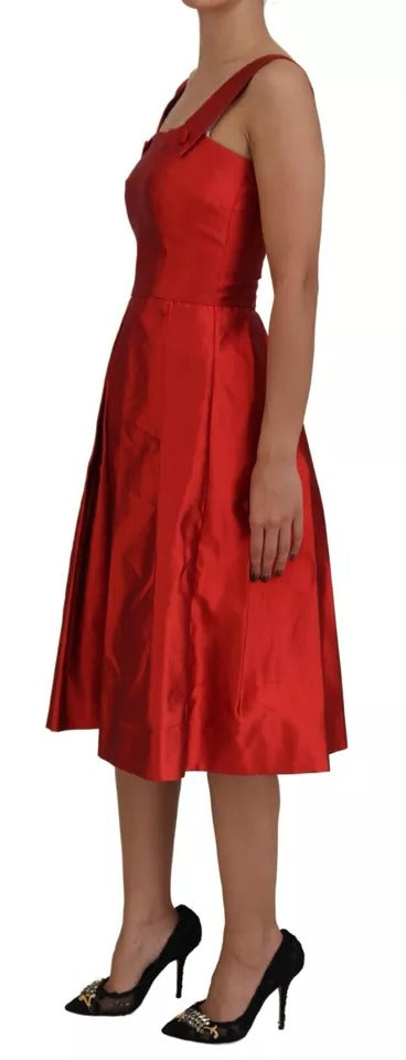 Dolce & Gabbana Rotes A-Linien plissiertes Midikleid aus Satin und Seide