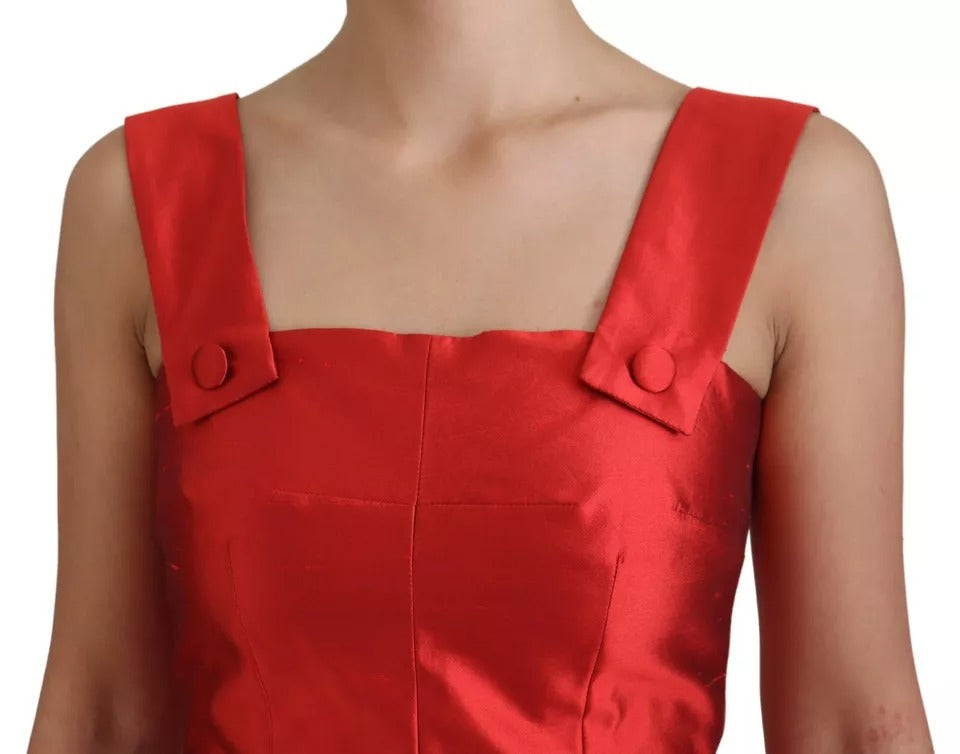 Dolce & Gabbana Rotes A-Linien plissiertes Midikleid aus Satin und Seide