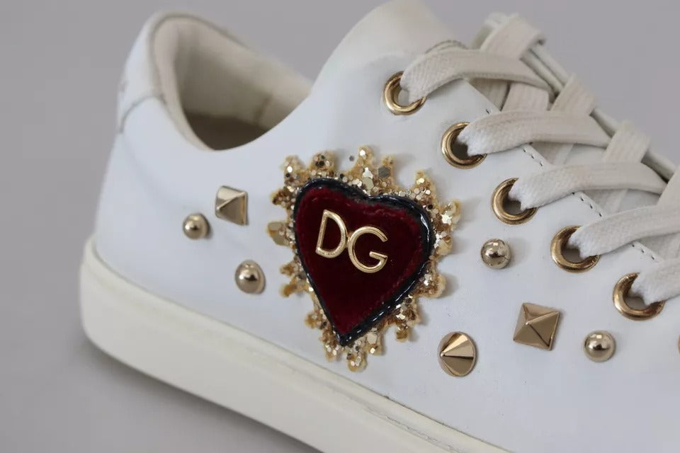 Dolce & Gabbana Weiß Leder Gold Rot Herz Turnschuhe Schuhe