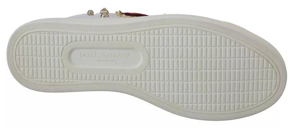 Dolce & Gabbana Weiß Leder Gold Rot Herz Turnschuhe Schuhe