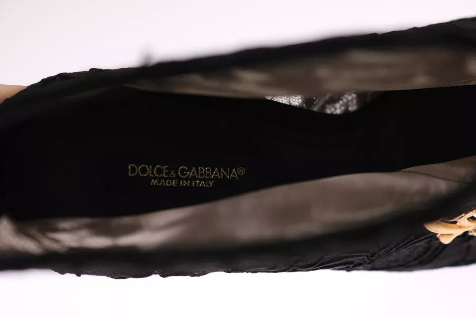 Dolce & Gabbana Schwarz Kristall Spitze Booties Stilettos Schuhe