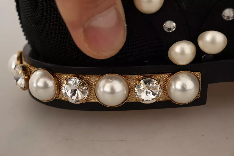 Dolce & Gabbana Schwarze Schnürschuhe mit Juwelen Formal Flats