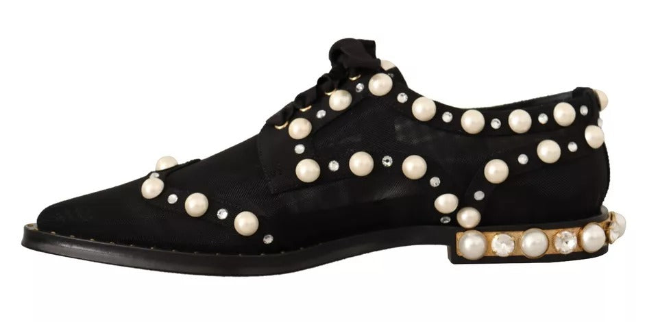 Dolce & Gabbana Schwarze Schnürschuhe mit Juwelen Formal Flats