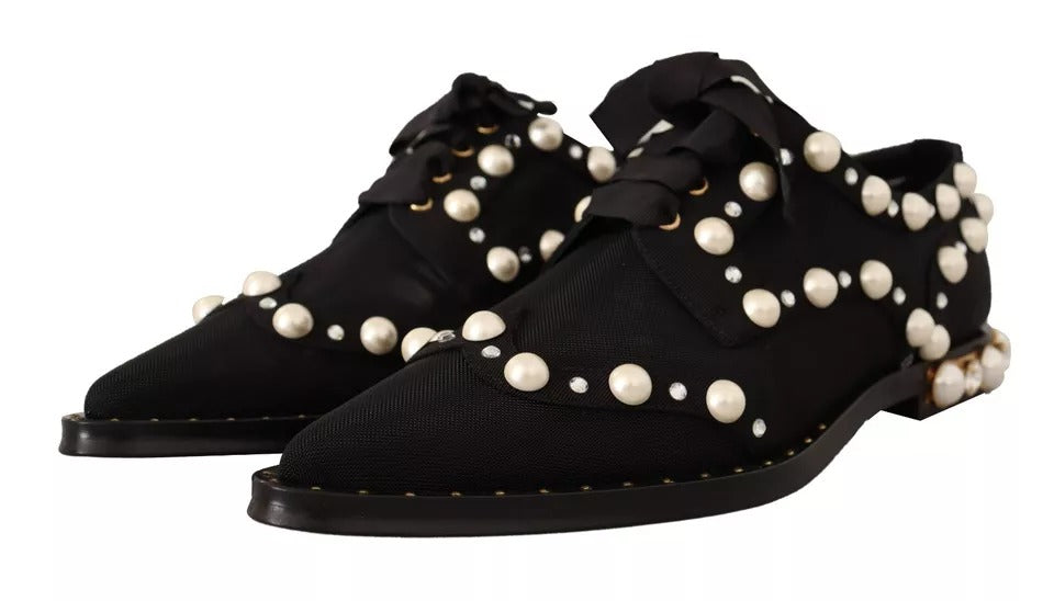 Dolce & Gabbana Schwarze Schnürschuhe mit Juwelen Formal Flats