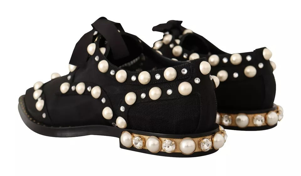 Dolce & Gabbana Schwarze Schnürschuhe mit Juwelen Formal Flats
