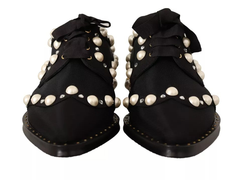 Dolce & Gabbana Schwarze Schnürschuhe mit Juwelen Formal Flats