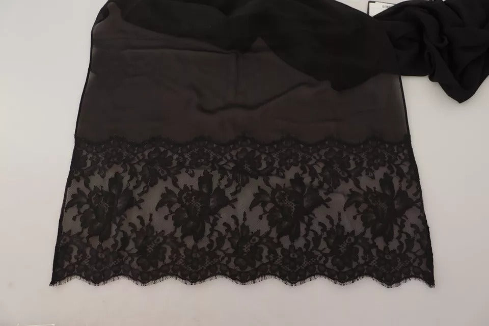 Dolce & Gabbana Brauner Seiden-Wickeltuch-Schal Floral Lace Scarf