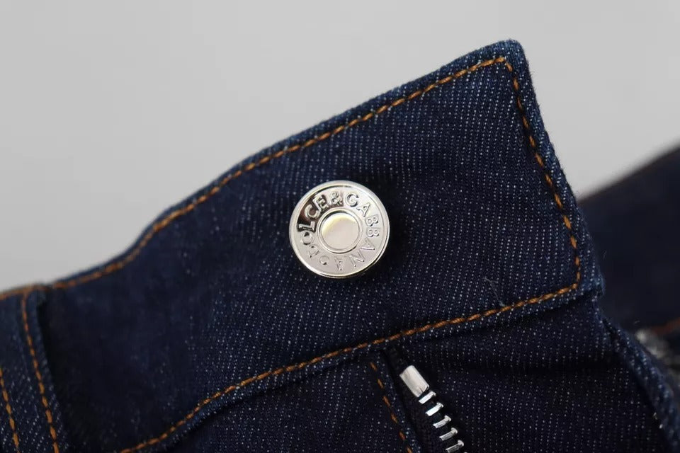 Dolce & Gabbana Blaue Denim Stretch Crystal Hot Pants Shorts