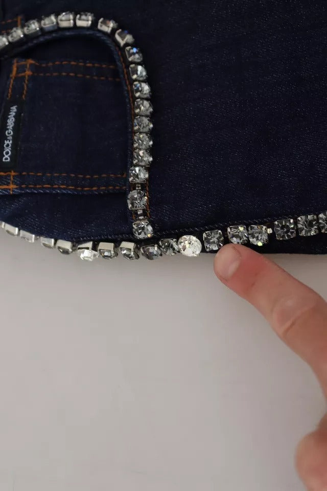 Dolce & Gabbana Blaue Denim Stretch Crystal Hot Pants Shorts